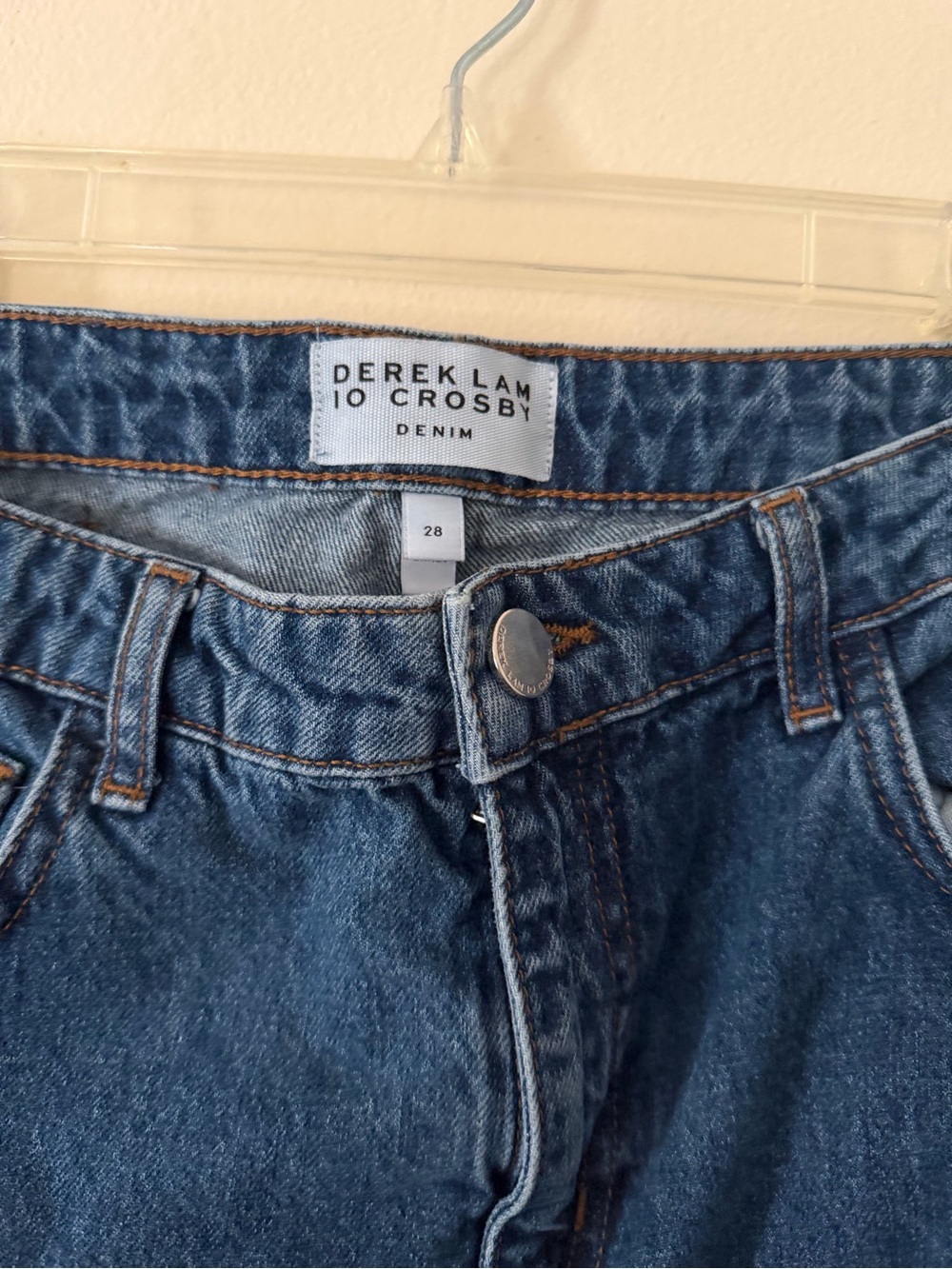 10 Crosby Derek Lam Dark Blue Wide-Leg Snap-Trim Jeans - Picture 3 of 3